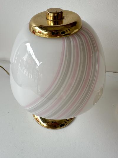  Fabbian Pair of Mushroom Lamps Brass and Murano Glass by F Fabbian Italy 1970s