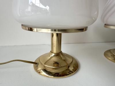 Fabbian Pair of Mushroom Lamps Brass and Murano Glass by F Fabbian Italy 1970s