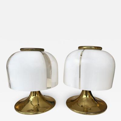  Fabbian Pair of Small Mushroom Lamps Brass and Murano Glass by F Fabbian Italy 1970s