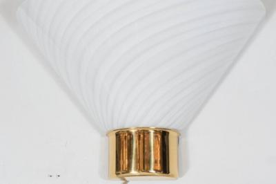  Fabbian Set of 8 Mid Century Murano Glass Cone Sconces with Brass Detail by Fabbian