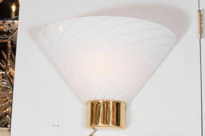  Fabbian Set of 8 Mid Century Murano Glass Cone Sconces with Brass Detail by Fabbian