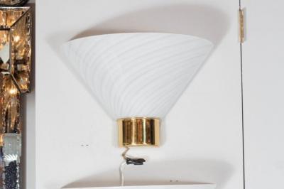  Fabbian Set of 8 Mid Century Murano Glass Cone Sconces with Brass Detail by Fabbian