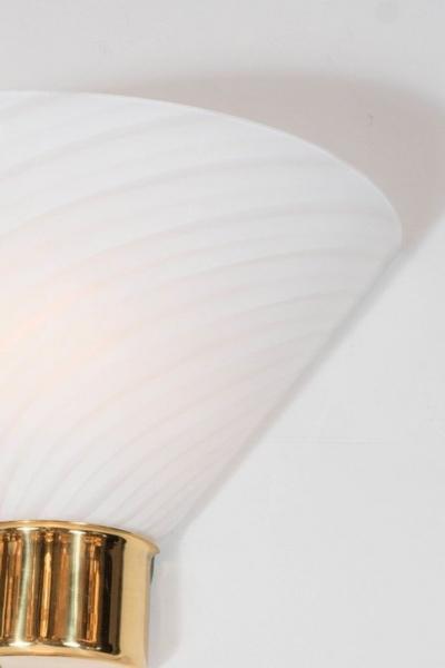  Fabbian Set of 8 Mid Century Murano Glass Cone Sconces with Brass Detail by Fabbian