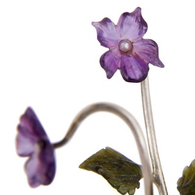  Faberg A Faberg Style Amethyst Nephrite and Pearl Study of Violets Vase