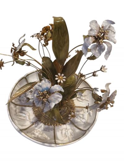 Faberg FABERGE STYLE CERAMIC ENAMELED FLOWER BOUQUET TAZZA