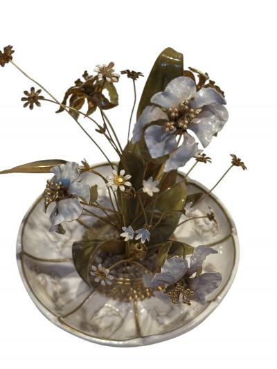  Faberg FABERGE STYLE CERAMIC ENAMELED FLOWER BOUQUET TAZZA