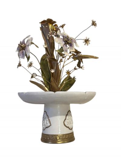  Faberg FABERGE STYLE CERAMIC ENAMELED FLOWER BOUQUET TAZZA