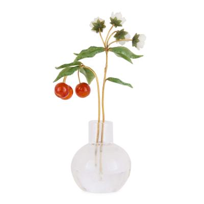  Faberg Faberg Style Hardstone Cherry Branch in Rock Crystal Vase