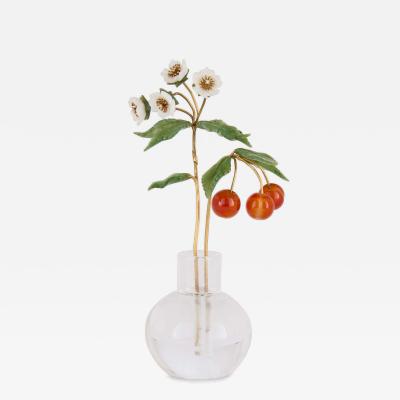  Faberg Faberg Style Hardstone Cherry Branch in Rock Crystal Vase