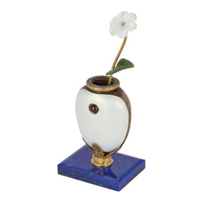  Faberg Lapis lazuli vermeil enamel and diamond flower model in the style of Faberg 