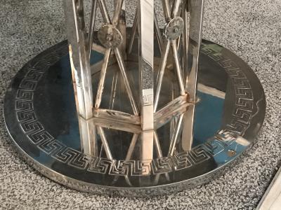  Faberg STUNNING PAIR OF NICKELED BRONZE INLAID STONE MODERN TABLES