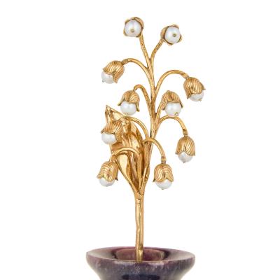  Faberg Silver gilt pearl and charoite lily of the valley model in the style of Faberg 