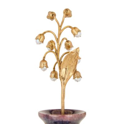  Faberg Silver gilt pearl and charoite lily of the valley model in the style of Faberg 