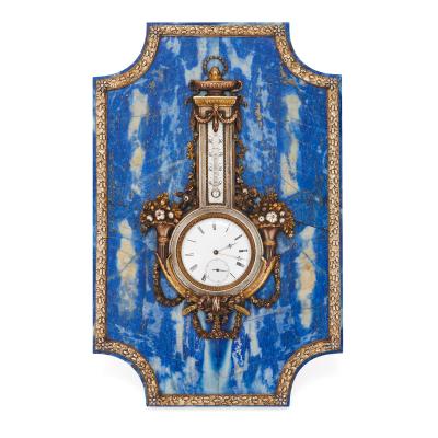  Faberg Solid gold and blue lapis lazuli Faberge style table clock and barometer