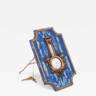  Faberg Solid gold and blue lapis lazuli Faberge style table clock and barometer