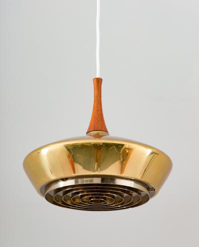  Fagerhults Swedish Pendant in Wood and Perforated Brass by Fagerhult