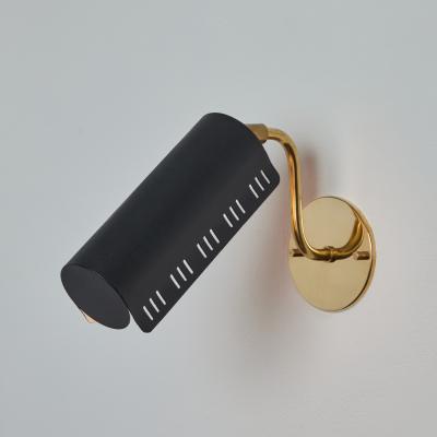  Falkenbergs Belysning 1960s Model 8260 Black Metal and Brass Wall Lamp for Falkenbergs Belysning
