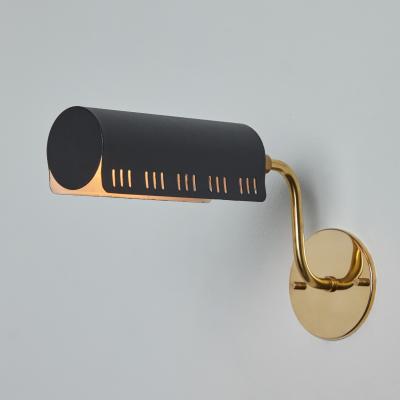  Falkenbergs Belysning 1960s Model 8260 Black Metal and Brass Wall Lamp for Falkenbergs Belysning