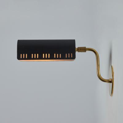  Falkenbergs Belysning 1960s Model 8260 Black Metal and Brass Wall Lamp for Falkenbergs Belysning