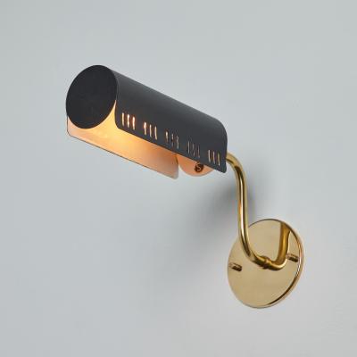  Falkenbergs Belysning 1960s Model 8260 Black Metal and Brass Wall Lamp for Falkenbergs Belysning