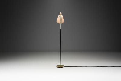  Falkenbergs Belysning Brass and Leather Floor Lamp Sweden ca Mid 20th Century
