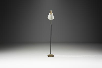  Falkenbergs Belysning Brass and Leather Floor Lamp Sweden ca Mid 20th Century