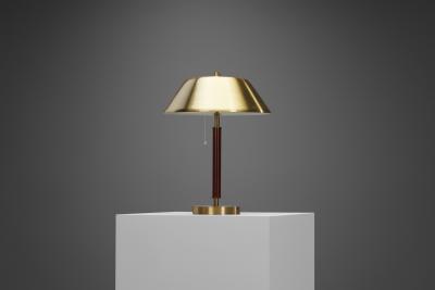  Falkenbergs Belysning Falkenbergs Belysning Brass and Leather Table Lamp Sweden 1960s