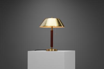  Falkenbergs Belysning Falkenbergs Belysning Brass and Leather Table Lamp Sweden 1960s