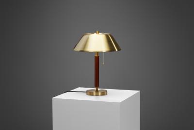  Falkenbergs Belysning Falkenbergs Belysning Brass and Leather Table Lamp Sweden 1960s