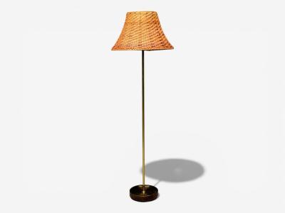  Falkenbergs Belysning Falkenbergs Belysning Floor Lamp Brass Rattan Sweden 1950s