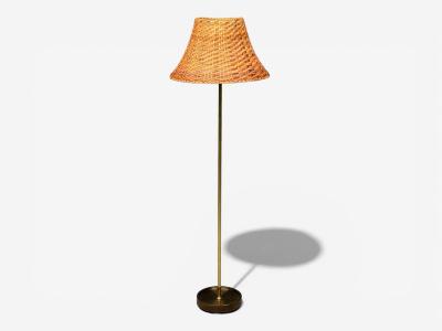  Falkenbergs Belysning Falkenbergs Belysning Floor Lamp Brass Rattan Sweden 1950s