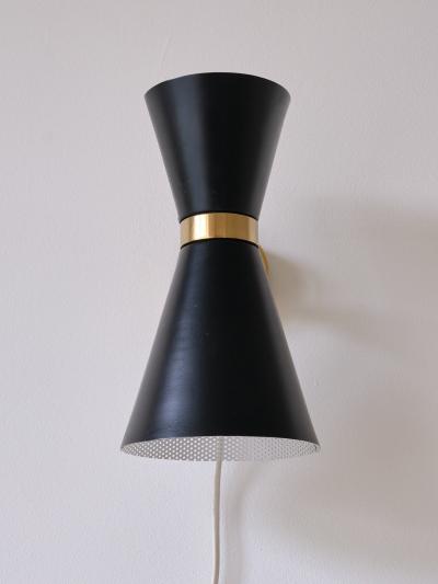  Falkenbergs Belysning Falkenbergs Belysning Pair of Black White Wall Lamps Rotating Shades 1960s