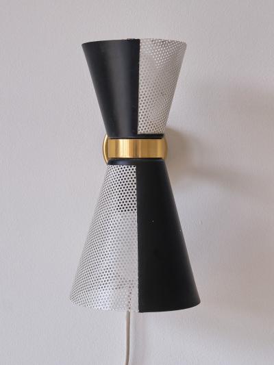  Falkenbergs Belysning Falkenbergs Belysning Pair of Black White Wall Lamps Rotating Shades 1960s