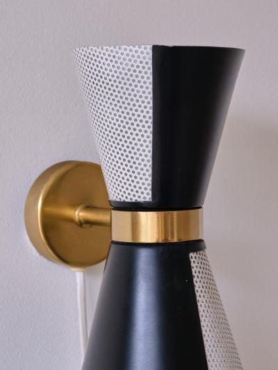  Falkenbergs Belysning Falkenbergs Belysning Pair of Black White Wall Lamps Rotating Shades 1960s