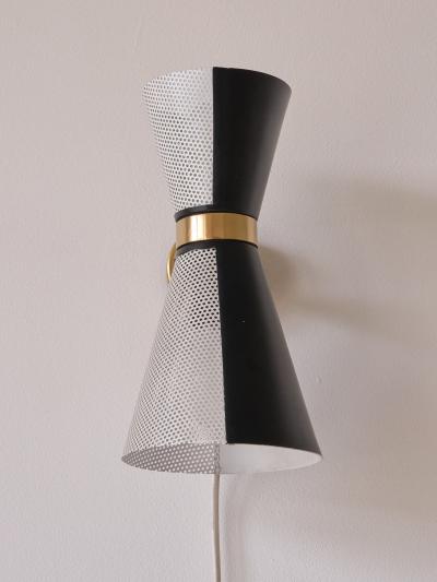  Falkenbergs Belysning Falkenbergs Belysning Pair of Black White Wall Lamps Rotating Shades 1960s