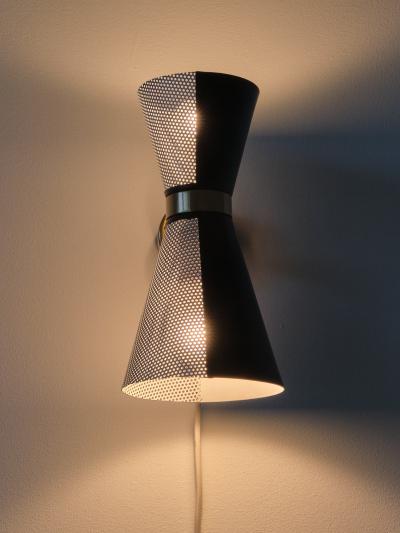  Falkenbergs Belysning Falkenbergs Belysning Pair of Black White Wall Lamps Rotating Shades 1960s