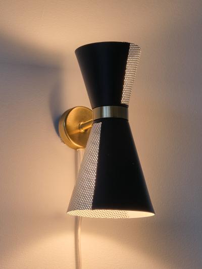  Falkenbergs Belysning Falkenbergs Belysning Pair of Black White Wall Lamps Rotating Shades 1960s