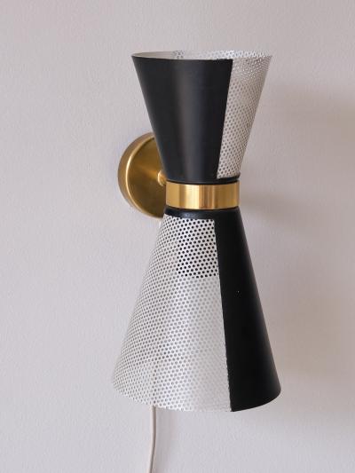  Falkenbergs Belysning Falkenbergs Belysning Pair of Black White Wall Lamps Rotating Shades 1960s