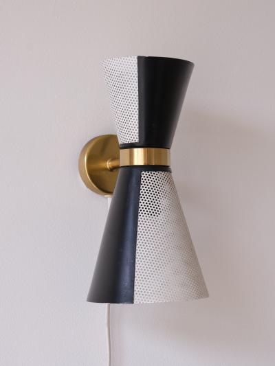  Falkenbergs Belysning Falkenbergs Belysning Pair of Black White Wall Lamps Rotating Shades 1960s