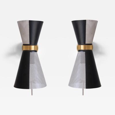  Falkenbergs Belysning Falkenbergs Belysning Pair of Black White Wall Lamps Rotating Shades 1960s