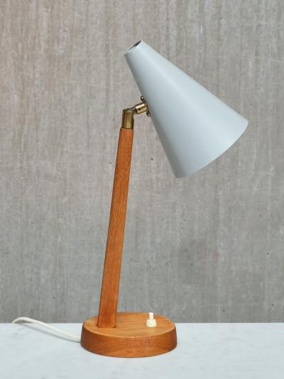  Falkenbergs Belysning Falkenbergs Belysning Table Desk Lamp in Oak Metal and Brass Sweden 1950s