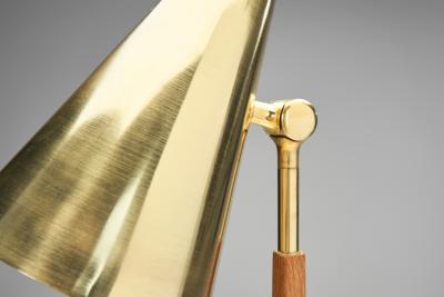  Falkenbergs Belysning Model 6408 Brass and Oak Table Lamp by Falkenbergs Sweden 1950s