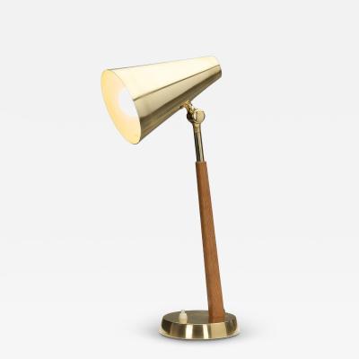  Falkenbergs Belysning Model 6408 Brass and Oak Table Lamp by Falkenbergs Sweden 1950s
