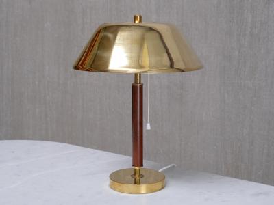 Falkenbergs Belysning Pair of Falkenbergs Belysning 6422 Table Lamps Brass and Leather Sweden 1950s