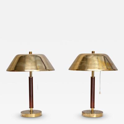  Falkenbergs Belysning Pair of Falkenbergs Belysning 6422 Table Lamps Brass and Leather Sweden 1950s