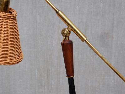  Falkenbergs Belysning Pair of Falkenbergs Belysning Floor Lamps Brass Rattan and Metal Sweden 1950s