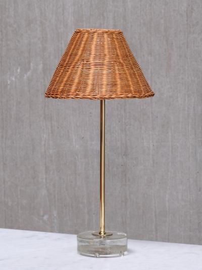  Falkenbergs Belysning Pair of Falkenbergs Belysning Table Lamps in Brass Glass and Rattan 1960s