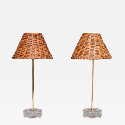  Falkenbergs Belysning Pair of Falkenbergs Belysning Table Lamps in Brass Glass and Rattan 1960s