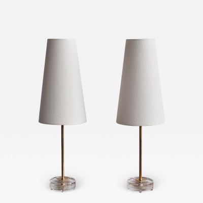  Falkenbergs Belysning Pair of Falkenbergs Belysning Table Lamps in Brass and Glass Sweden 1960s