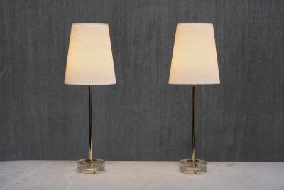 Falkenbergs Belysning Pair of Falkenbergs Belysning Table Lamps in Brass and Glass Sweden 1960s